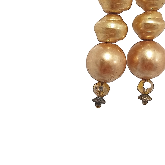 Gold Pearls 1.5" Dangle Earrings Faux REALISTIC Elegant w Svorovswky Crystals - Picture 5 of 10